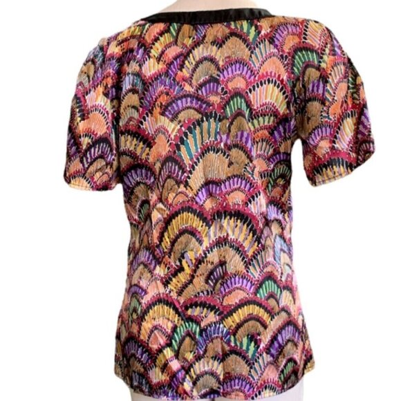 Velvet Heart Colorful Silky Slit Shoulder Short Sleeve Top Sz S #10A - Picture 5 of 10